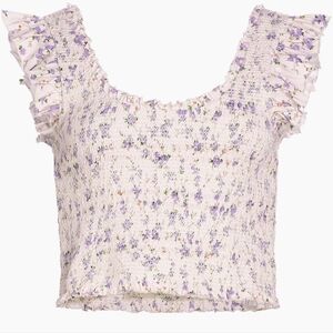 LoveShackFancy Lilac Floral Smocked Blouse
